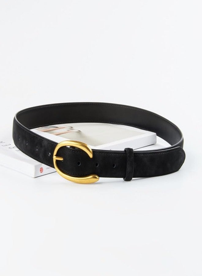 Yuangu Women Leather Belt for Jeans Pants Dresses Fashion Designer Belt Suede Belt with Gold Buckle (Black, 105CM/Fit Waist Size 24-33 Inches) - Image 3